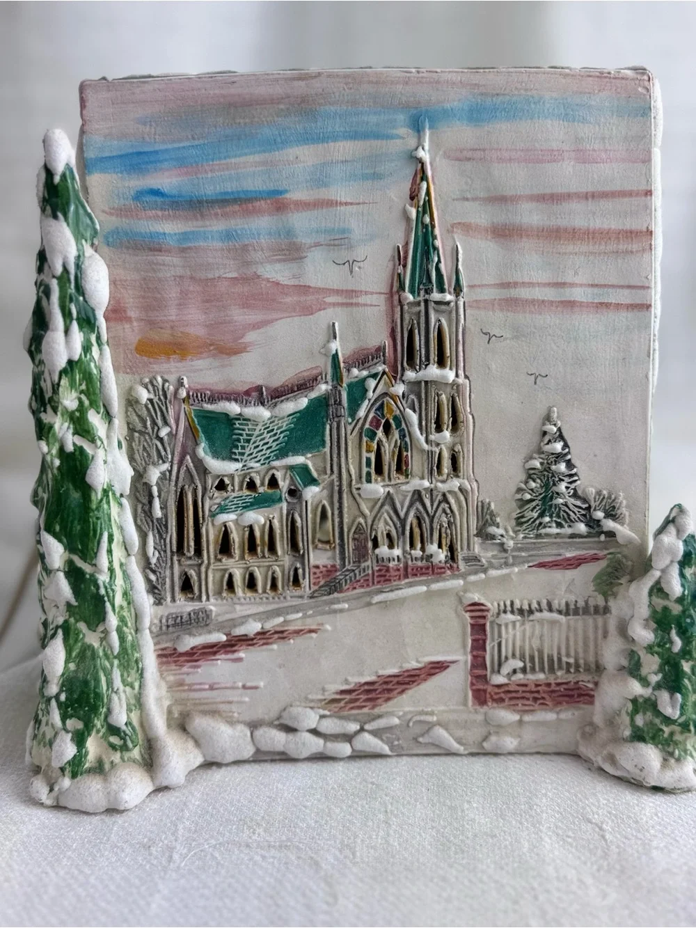 Rare Vintage Walter Brockmann Gothic Cathedral Christmas Nightlight Signed.